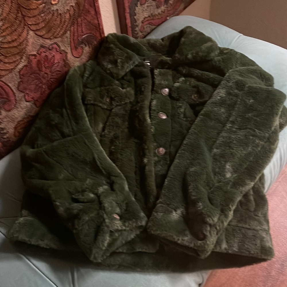 Green faux fur jacket